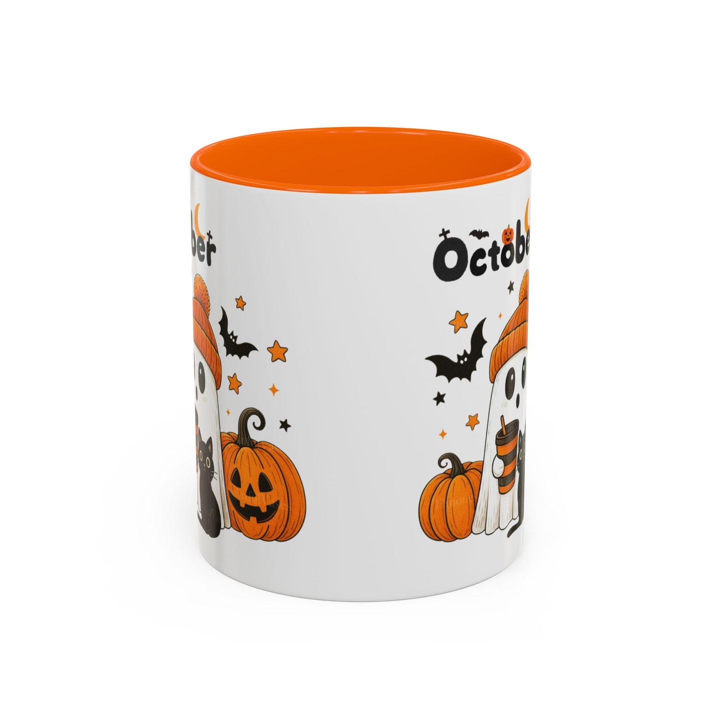 Halloween Coffee Mug, Pumpkin and Ghost Design, October Mug, Orange and White Mug, Fall Decor, Spooky Mug, Autumn Mug, Harvest Mug, Seasonal