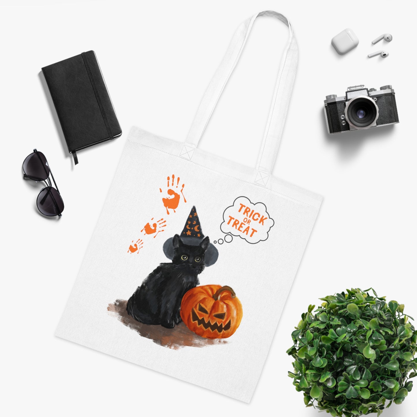 Halloween Cat Trick Or Treat Tote Bag %100 Cotton