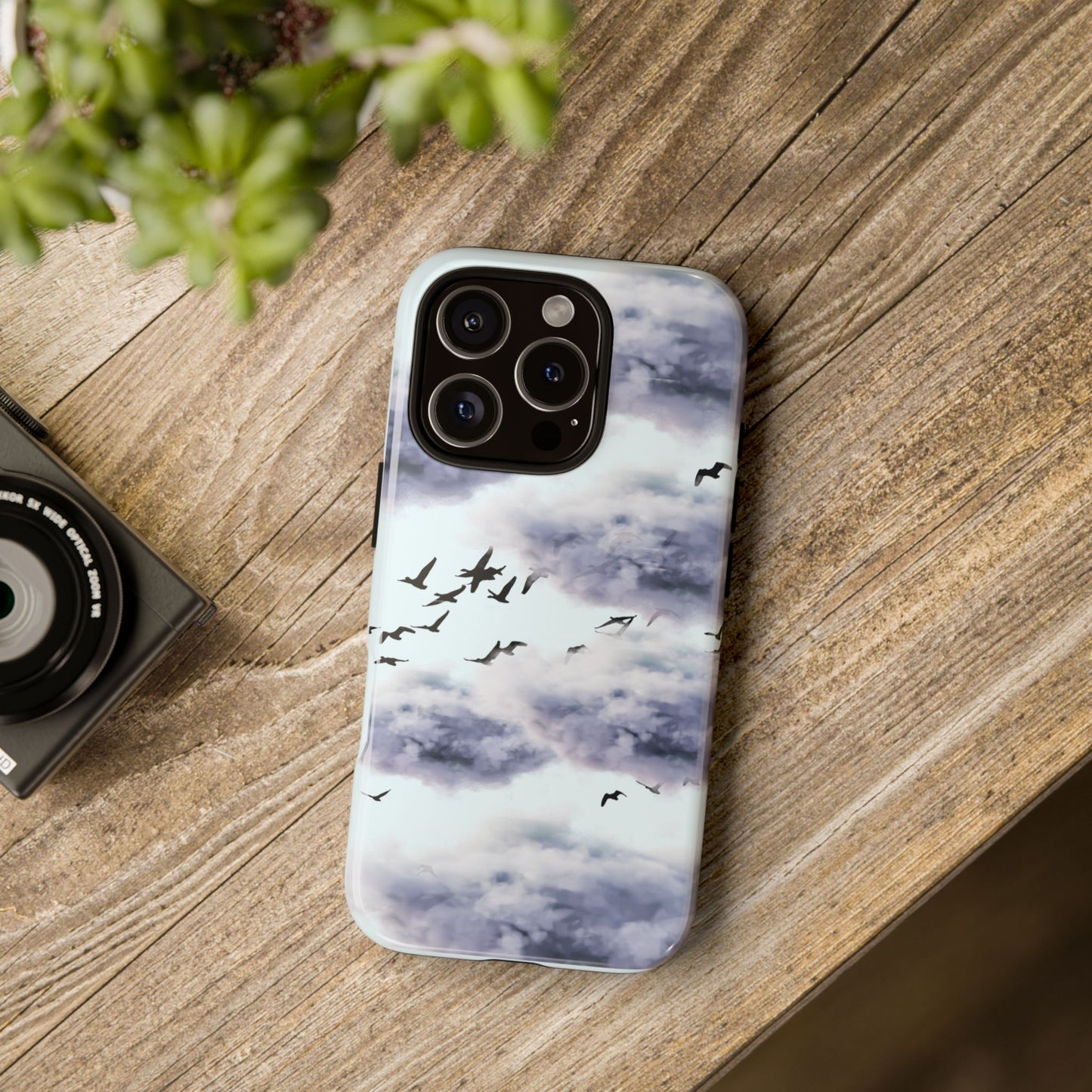 iPhone Tough Cases, Cloudy Sky and Birds Phone Cases, Protective Phone Cover, Nature Lover Gift, Unique Phone Case, iPhone Accessories, Hard