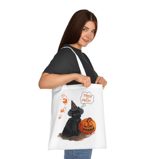 Halloween Cat Trick Or Treat Tote Bag %100 Cotton