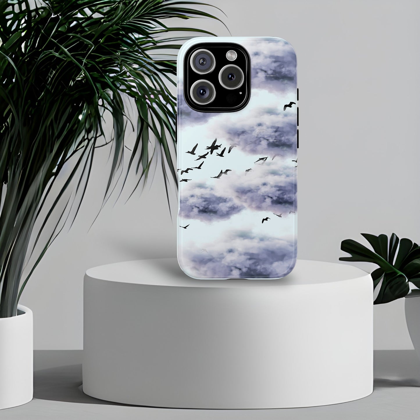 iPhone Tough Cases, Cloudy Sky and Birds Phone Cases, Protective Phone Cover, Nature Lover Gift, Unique Phone Case, iPhone Accessories, Hard