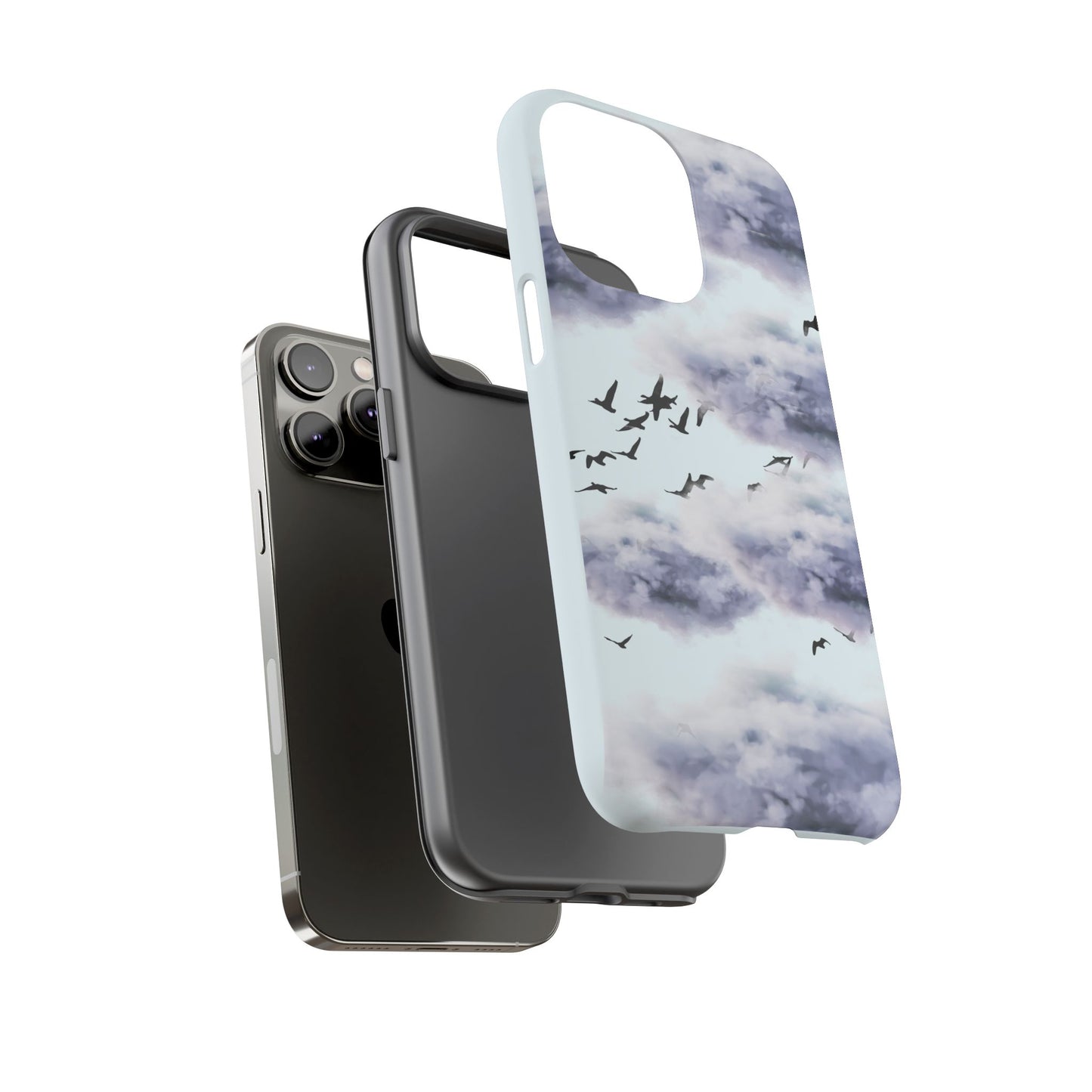 iPhone Tough Cases, Cloudy Sky and Birds Phone Cases, Protective Phone Cover, Nature Lover Gift, Unique Phone Case, iPhone Accessories, Hard