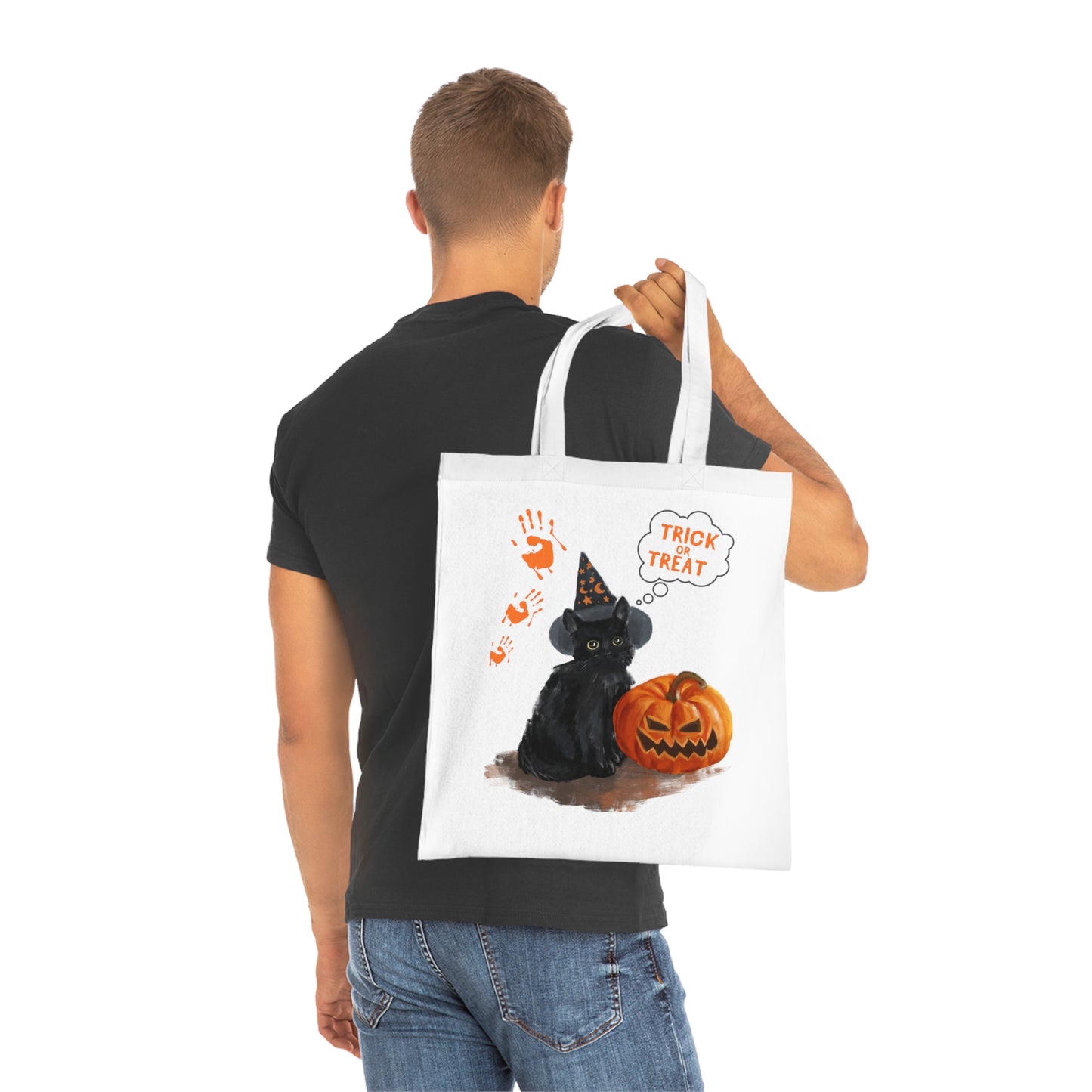 Halloween Cat Trick Or Treat Tote Bag %100 Cotton