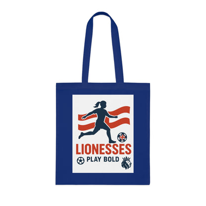 Bold Lionesses Cotton Tote Bag - Soccer Fan Gift, Eco-Friendly Shopping Bag, Women's Sports Tote, Motivational Carryall, Athletic Pride