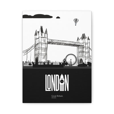 London Skyline Canvas Art, Modern Wall Decor, Home Office Printable, Gift for Travelers, Unique Black and White Artwork