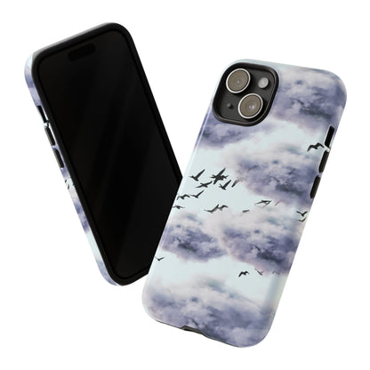 iPhone Tough Cases, Cloudy Sky and Birds Phone Cases, Protective Phone Cover, Nature Lover Gift, Unique Phone Case, iPhone Accessories, Hard