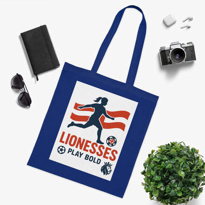 Bold Lionesses Cotton Tote Bag - Soccer Fan Gift, Eco-Friendly Shopping Bag, Women's Sports Tote, Motivational Carryall, Athletic Pride