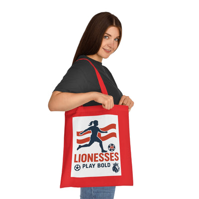 Bold Lionesses Cotton Tote Bag - Soccer Fan Gift, Eco-Friendly Shopping Bag, Women's Sports Tote, Motivational Carryall, Athletic Pride
