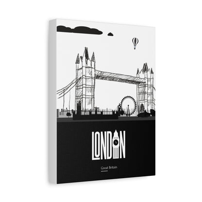 London Skyline Canvas Art, Modern Wall Decor, Home Office Printable, Gift for Travelers, Unique Black and White Artwork