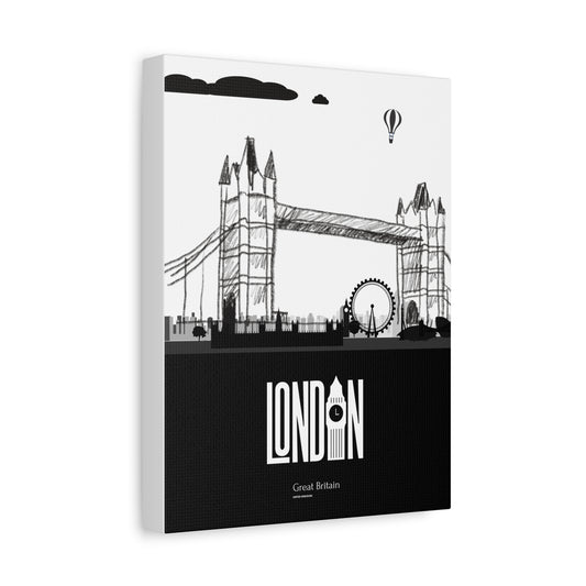 London Skyline Canvas Art, Modern Wall Decor, Home Office Printable, Gift for Travelers, Unique Black and White Artwork
