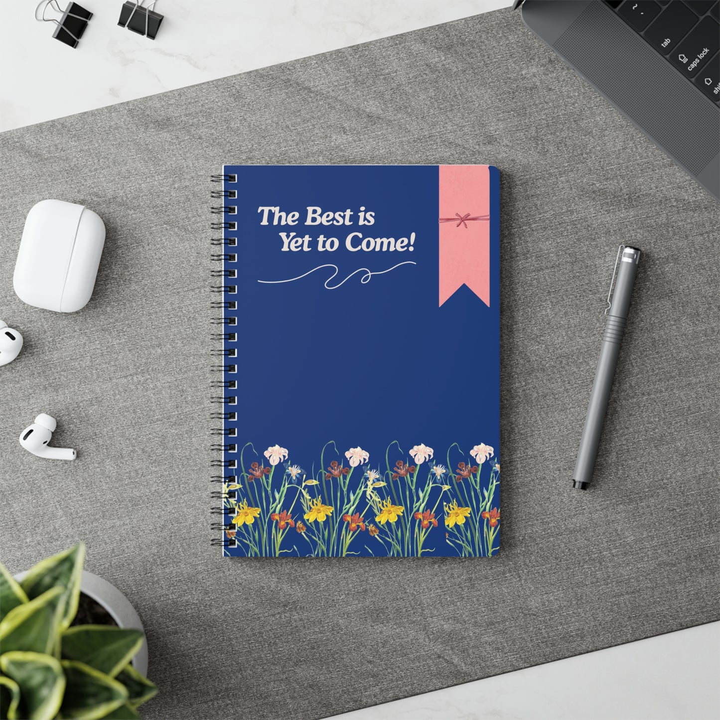 Inspirational Floral Wirobound Notebook, Journal for Creativity, A5 Gift for Students, Motivational Writing, Self-Care Reminder