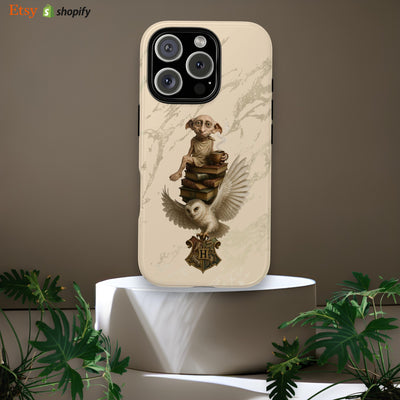 IPhone Series, Phone Case, Harry Potter Dobby and Books Design, Novelty Gift, Book Lover Gift, Hogwarts Fan, Protective Cover