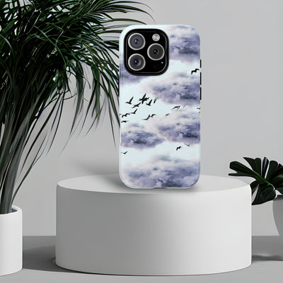 iPhone Tough Cases, Cloudy Sky and Birds Phone Cases, Protective Phone Cover, Nature Lover Gift, Unique Phone Case, iPhone Accessories, Hard