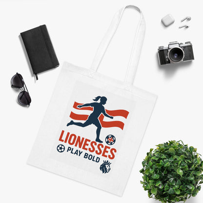 Bold Lionesses Cotton Tote Bag - Soccer Fan Gift, Eco-Friendly Shopping Bag, Women's Sports Tote, Motivational Carryall, Athletic Pride
