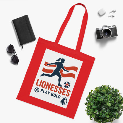 Bold Lionesses Cotton Tote Bag - Soccer Fan Gift, Eco-Friendly Shopping Bag, Women's Sports Tote, Motivational Carryall, Athletic Pride